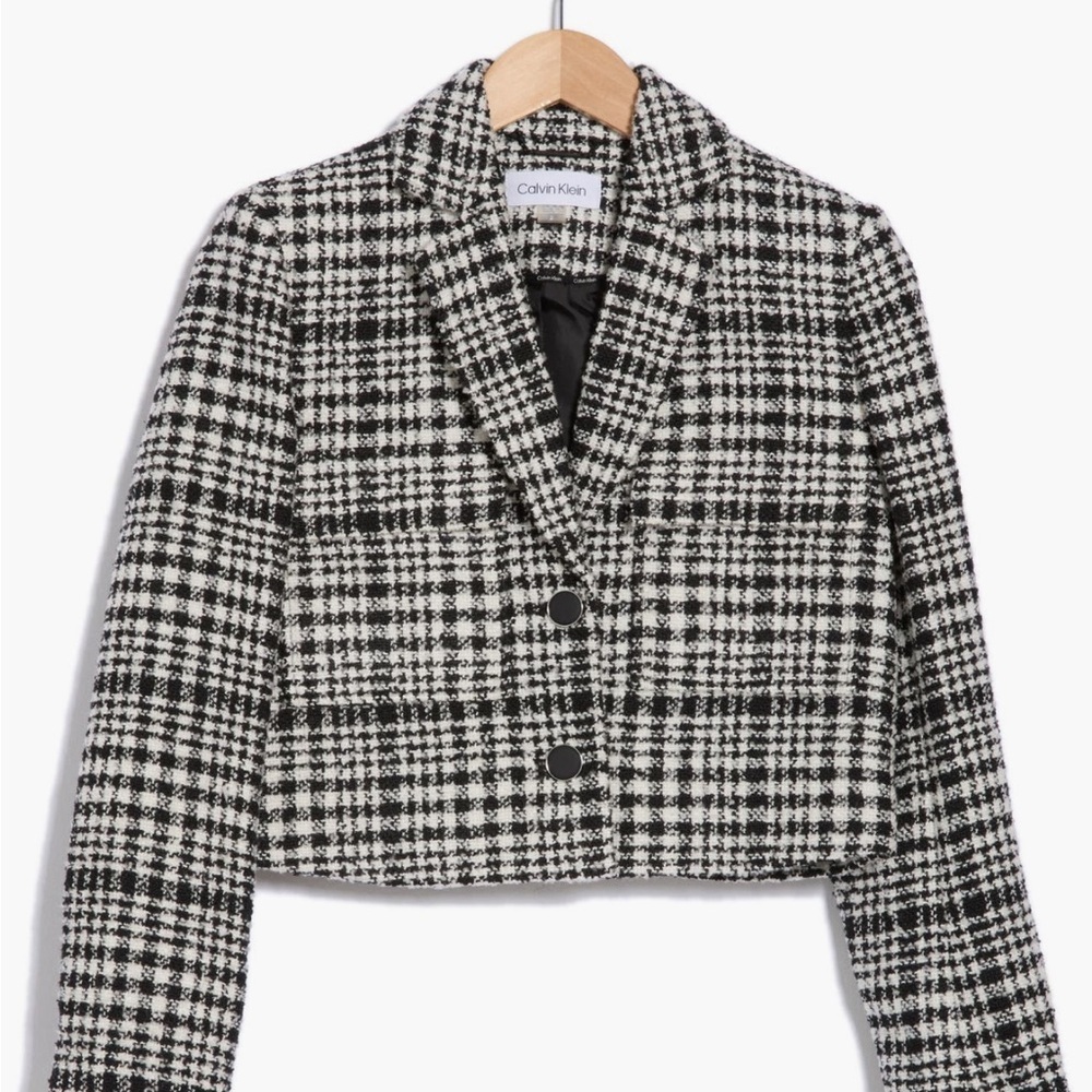 Calvin Klein Women's Plaid Tweed Cropped Blazer Size 16 - Picture 3 of 10